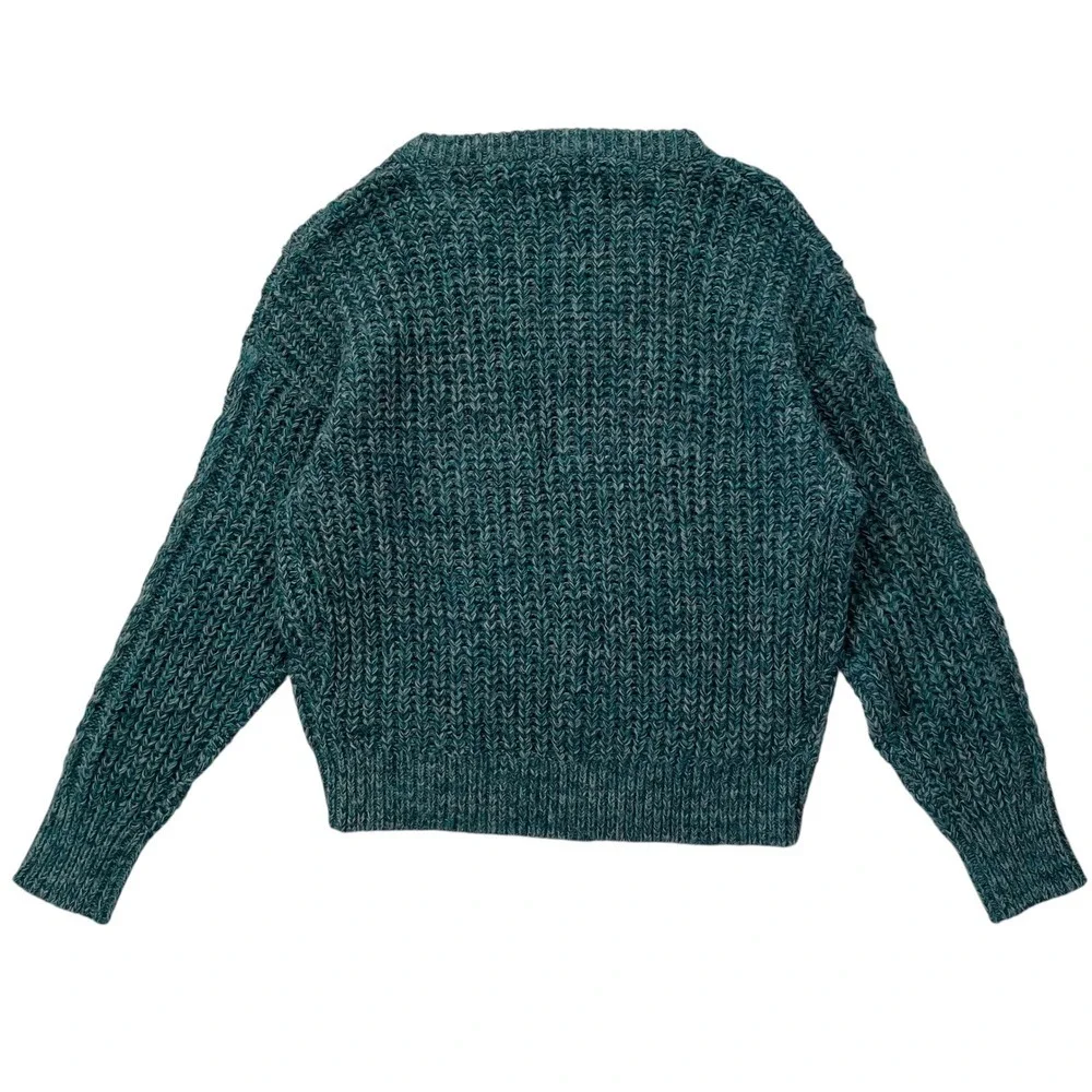 NWT Teal Blue Sundance Marlyse Chunky‎ Cable Knit V Neck Sweater SZ M Fisherman